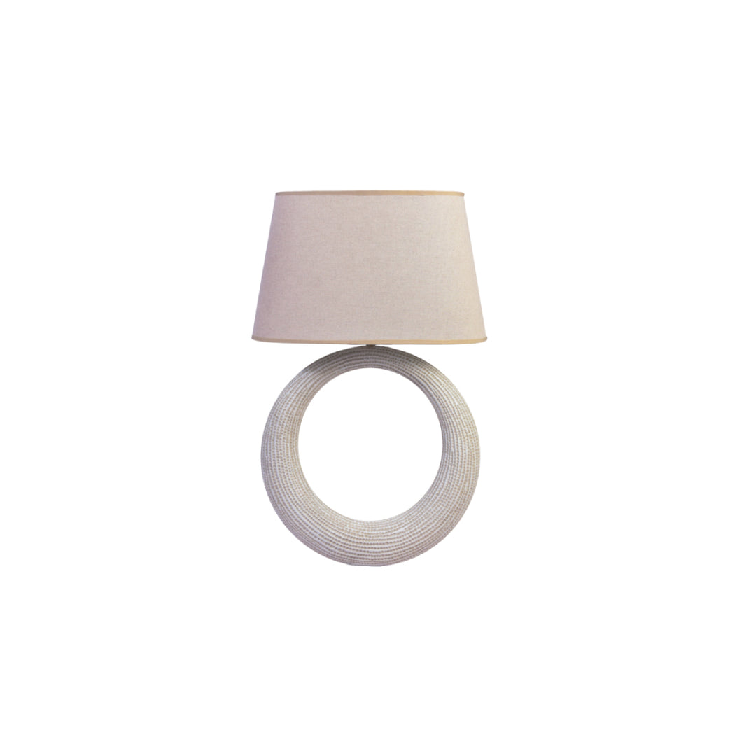 LAMPS-POLYRESIN LAMP WHITE WASH C/W BEIGE SHADE