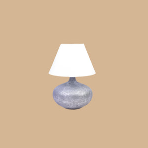 LAMPS-POLYRESIN LAMP SILVER C/W WHITE SHADE