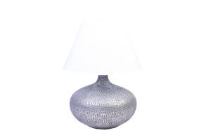 LAMPS-POLYRESIN LAMP SILVER C/W WHITE SHADE